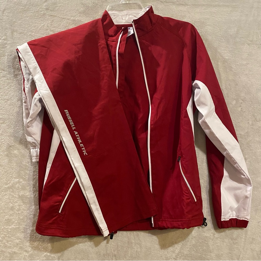 Russell Athletics Tracksuit Women’s Medium Wine WhiteFull Zip Elastic Drawstring